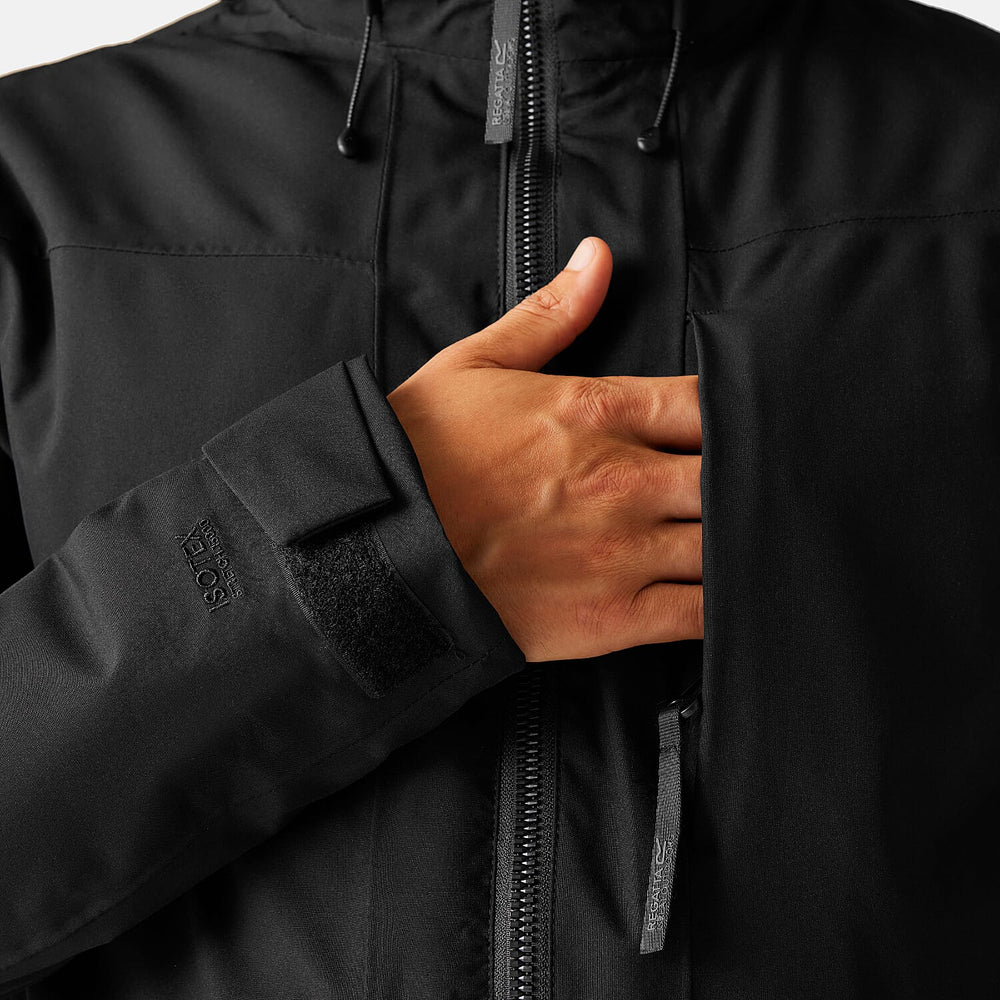 Regatta Mens Waterproof Thermoguard Insulated Jacket With High Collar Hood, Storm Cuffs & Adjustable Hem (Size L) - Black