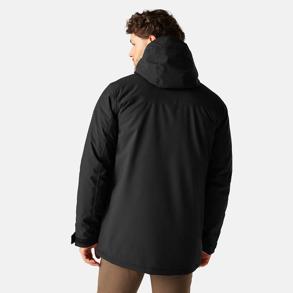 Regatta Mens Waterproof Thermoguard Insulated Jacket With High Collar Hood, Storm Cuffs & Adjustable Hem (Size M) - Black