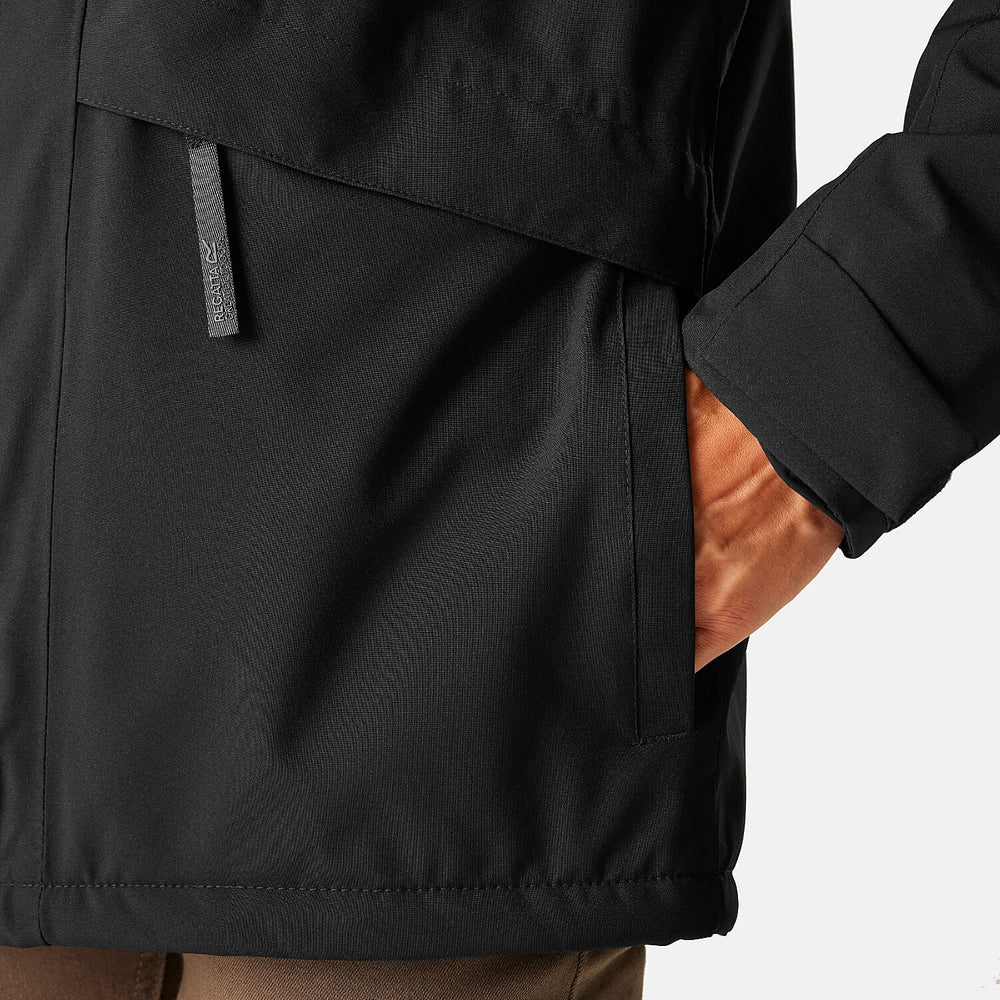 Regatta Mens Waterproof Thermoguard Insulated Jacket With High Collar Hood, Storm Cuffs & Adjustable Hem (Size XL) - Black