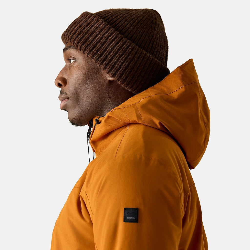 Regatta Mens Waterproof Thermoguard Insulated Jacket With High Collar Hood, Storm Cuffs & Adjustable Hem (Size XL) - Orange