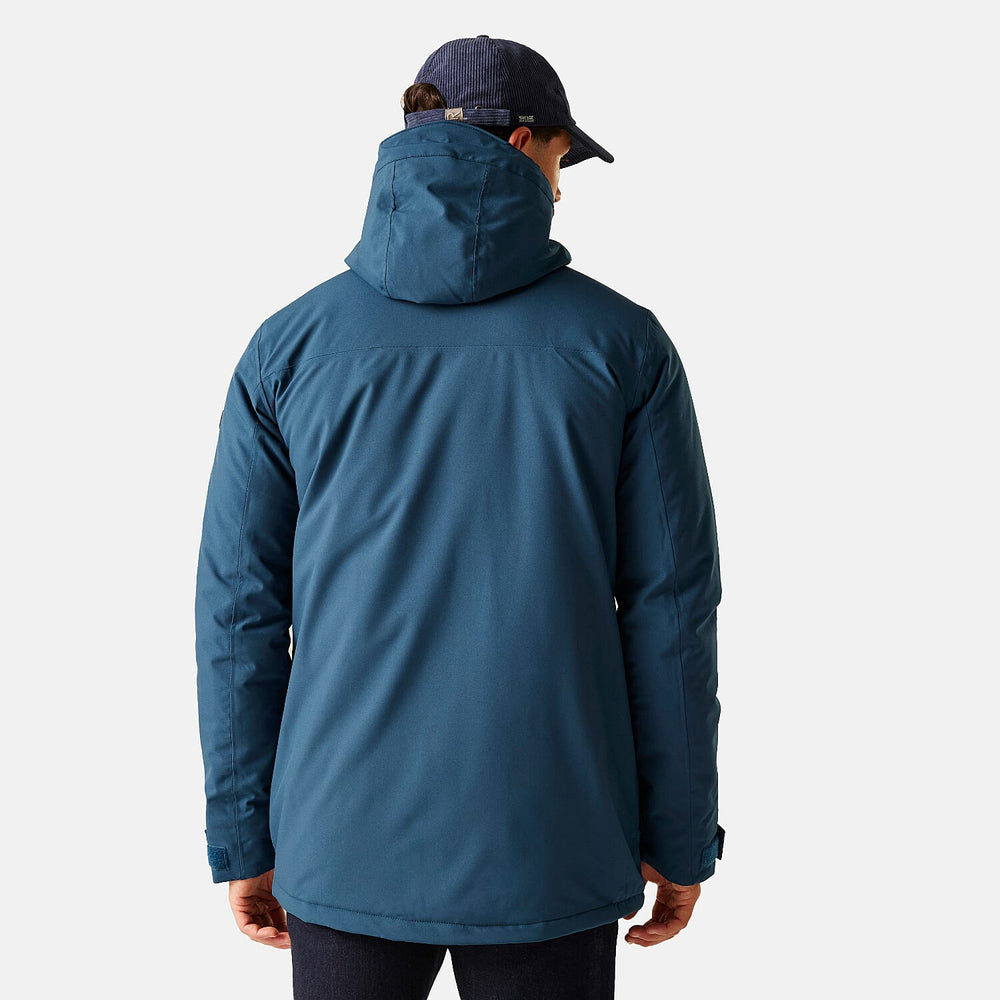 Regatta Mens Waterproof Thermoguard Insulated Jacket With High Collar Hood, Storm Cuffs & Adjustable Hem (Size L) - Blue