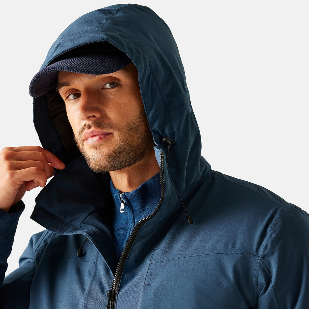 Regatta Mens Waterproof Thermoguard Insulated Jacket With High Collar Hood, Storm Cuffs & Adjustable Hem (Size L) - Blue
