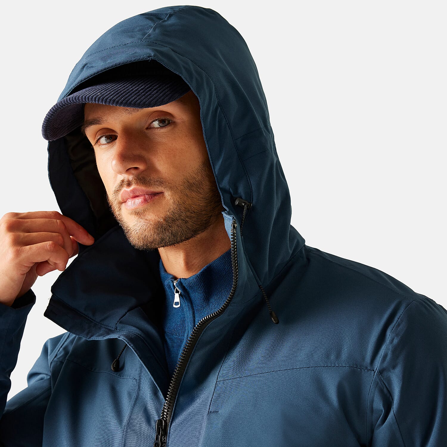 Regatta Mens Waterproof Thermoguard Insulated Jacket With High Collar Hood, Storm Cuffs & Adjustable Hem (Size L) - Blue