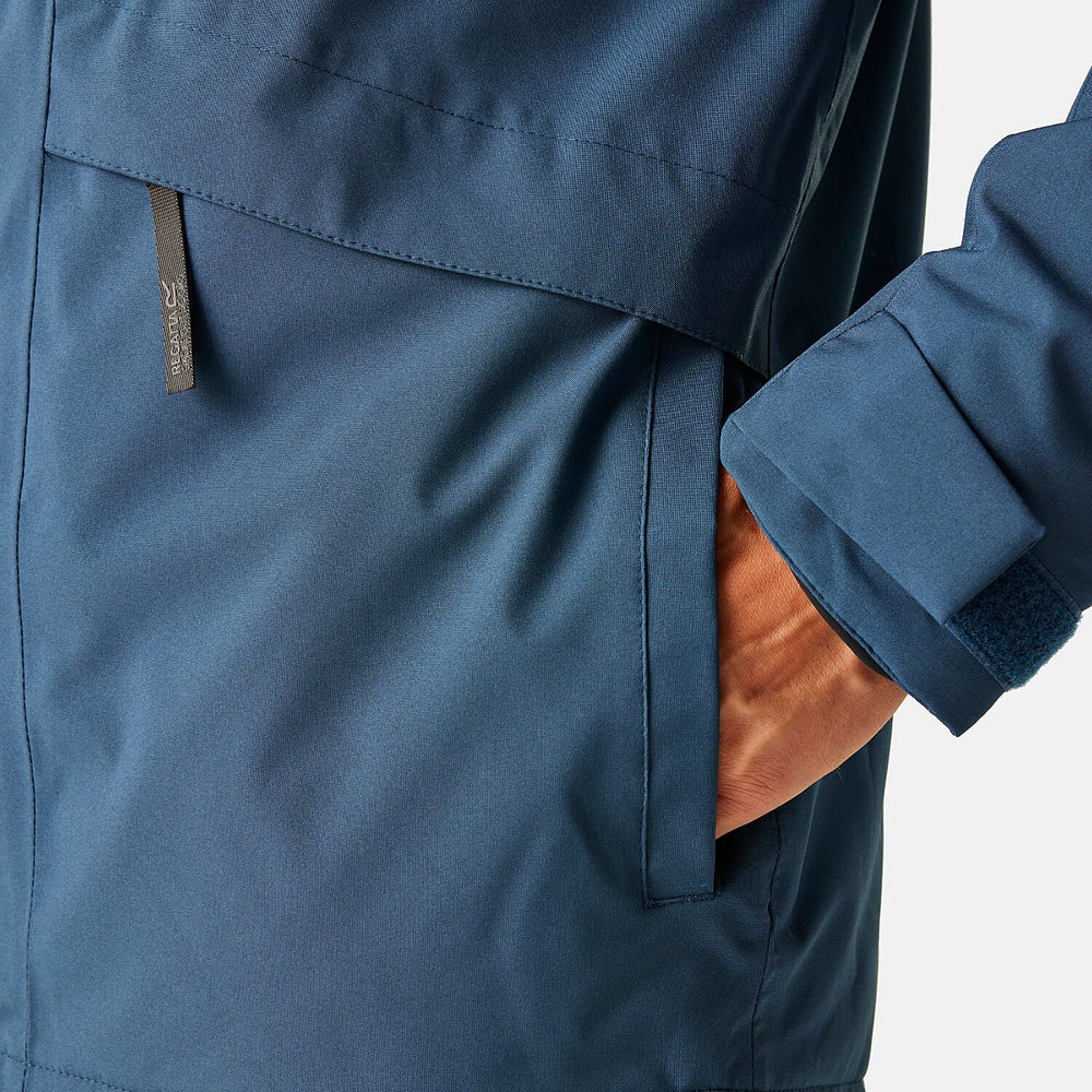 Regatta Mens Waterproof Thermoguard Insulated Jacket With High Collar Hood, Storm Cuffs & Adjustable Hem (Size L) - Blue