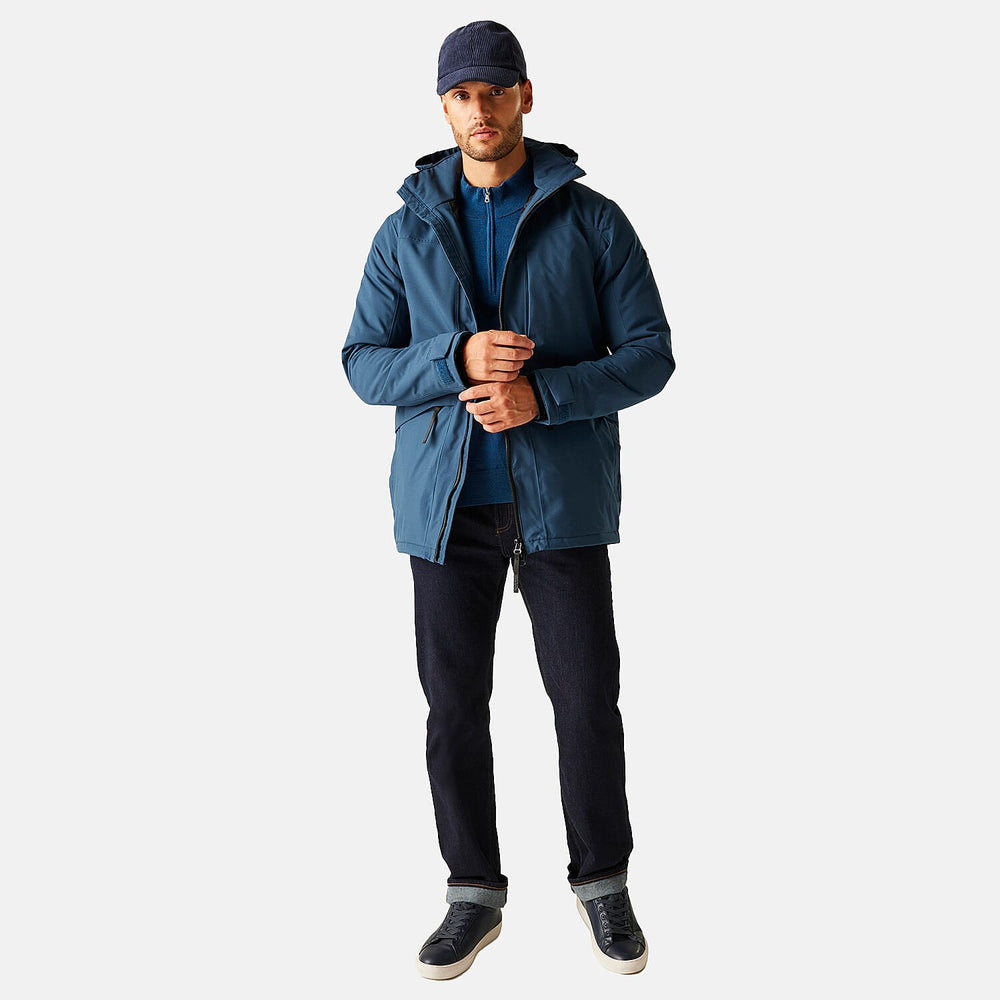 Regatta Mens Waterproof Thermoguard Insulated Jacket With High Collar Hood, Storm Cuffs & Adjustable Hem (Size XL) - Blue