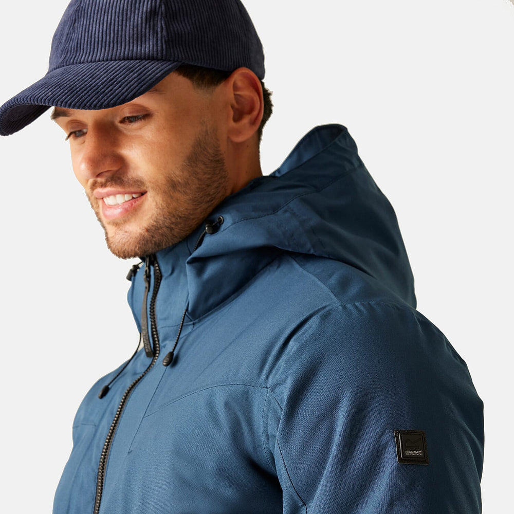 Regatta Mens Waterproof Thermoguard Insulated Jacket With High Collar Hood, Storm Cuffs & Adjustable Hem (Size XL) - Blue
