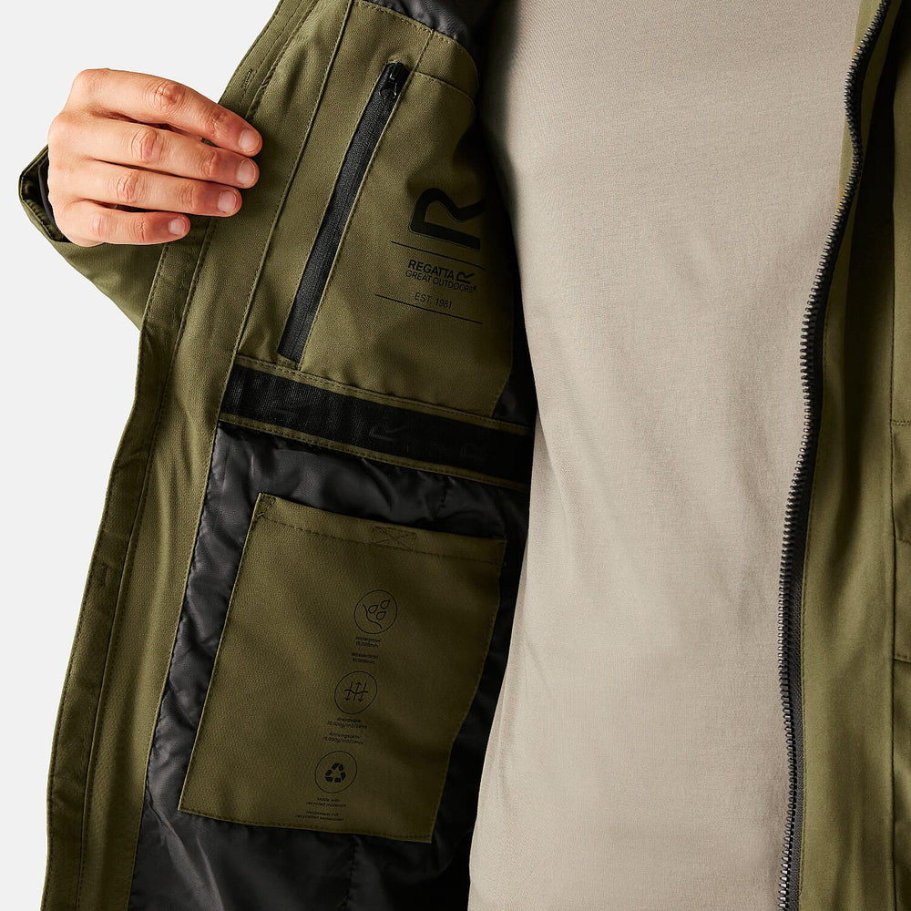 Regatta Mens Waterproof Thermoguard Insulated Jacket With High Collar Hood, Storm Cuffs & Adjustable Hem (Size XXL) - Green