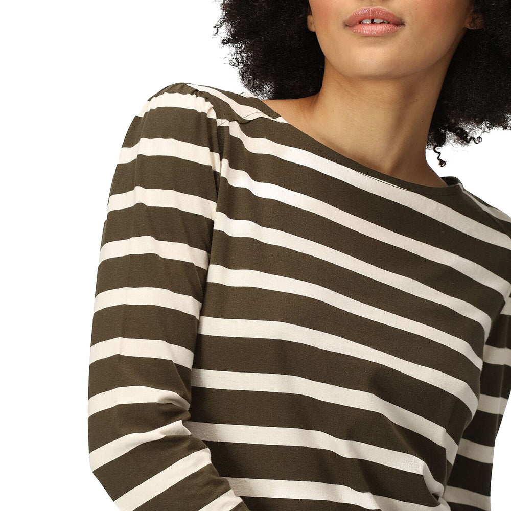 REGATTA Womens Federica Striped T-Shirt (Size 8) - Khaki & Light Vanilla