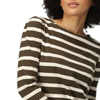 REGATTA Womens Federica Striped T-Shirt (Size 8) - Khaki & Light Vanilla