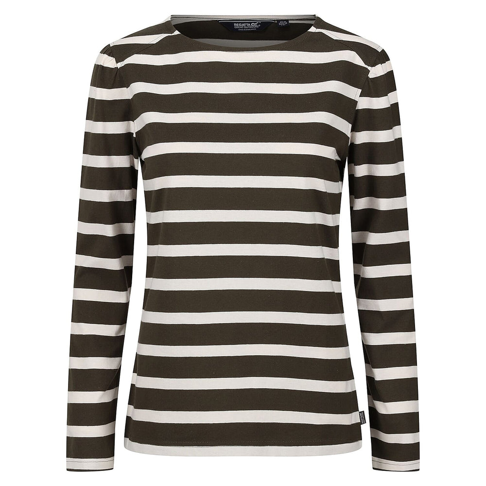 REGATTA Womens Federica Striped T-Shirt (Size 8) - Khaki & Light Vanilla