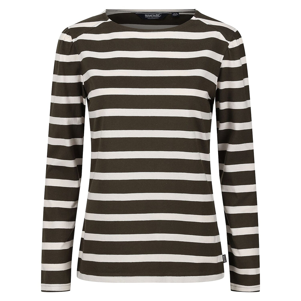 REGATTA Womens Federica Striped T-Shirt (Size 8) - Khaki & Light Vanilla
