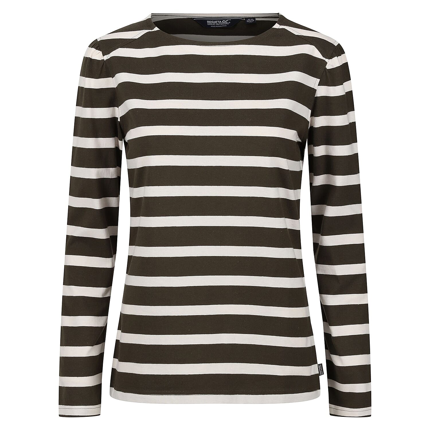 REGATTA Womens Federica Striped T-Shirt (Size 8) - Khaki & Light Vanilla