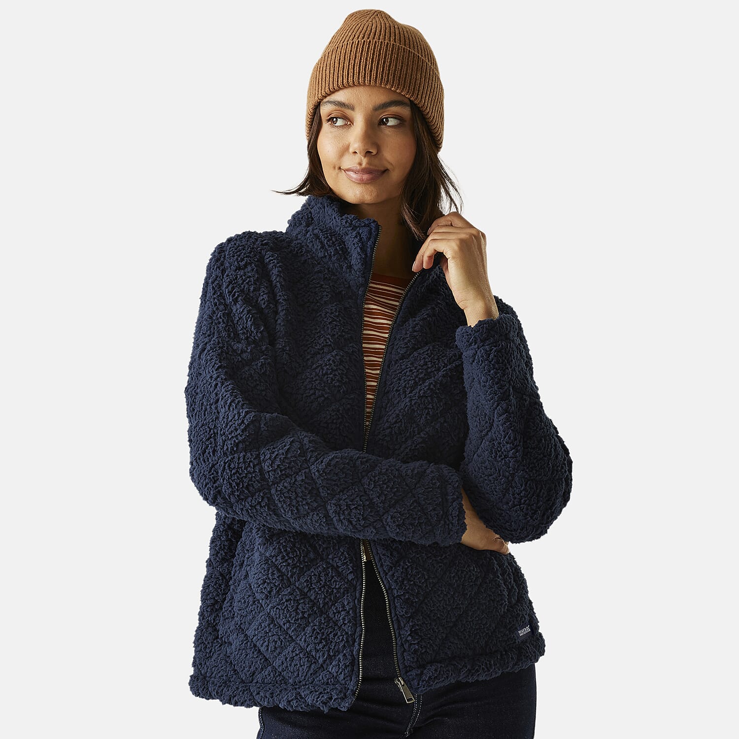 Regatta Womens Cable-Knit Effect Full-Zip Fleece (Size 12) - Navy