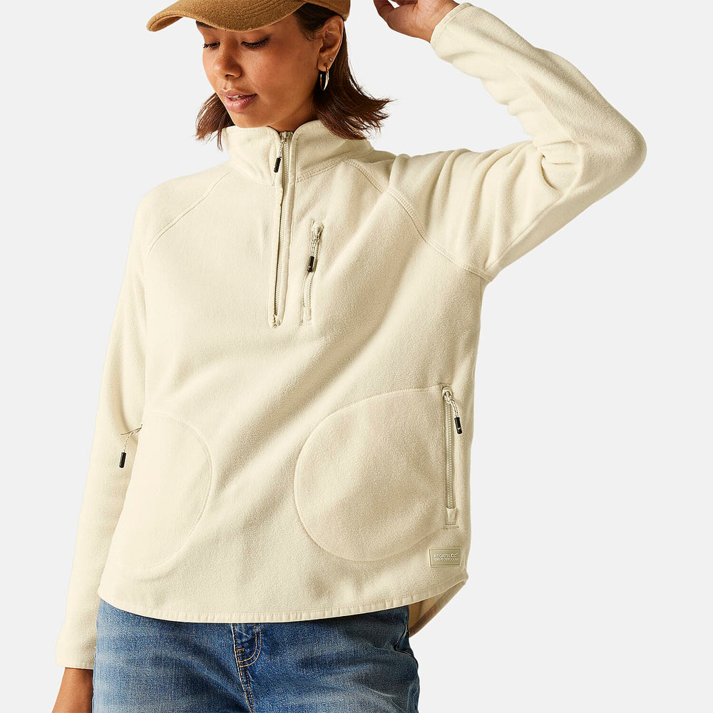 Regatta Womens Half Zip Fleece Sweatshirt With Pockets (Size 14) - Lightvanilla