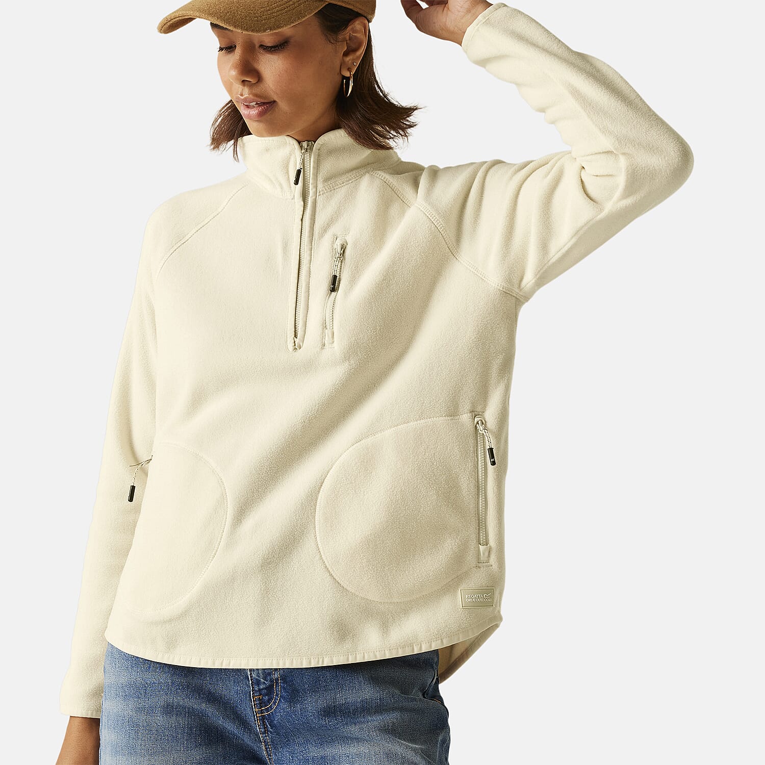 Regatta Womens Half Zip Fleece Sweatshirt With Pockets (Size 14) - Lightvanilla