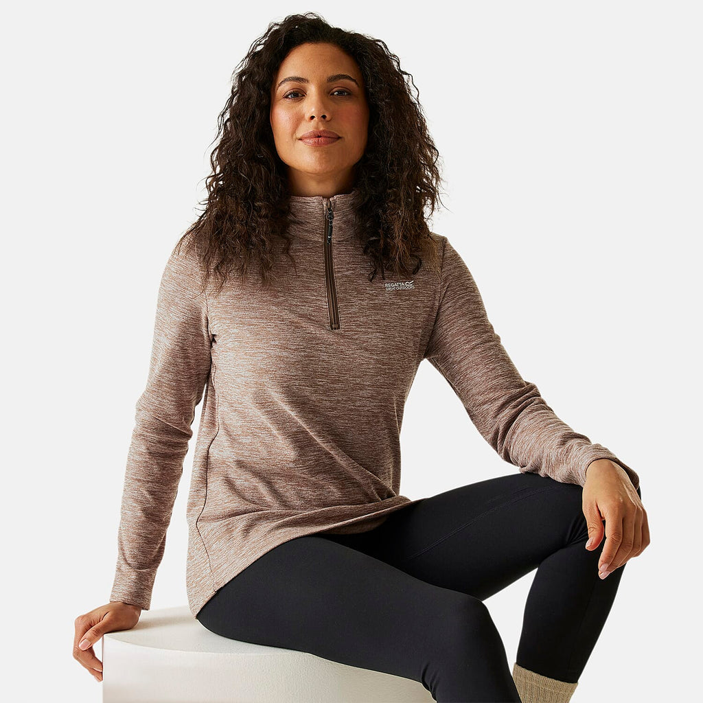 Regatta Womens Marl Half Zip Fleece Sweatshirt (Size 14) - Mocha