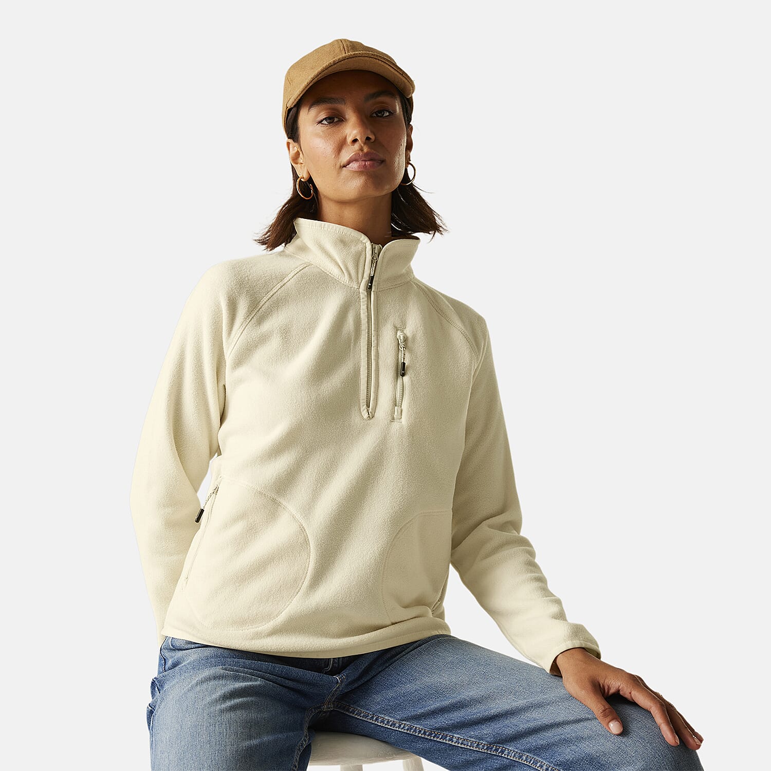 Regatta Womens Half Zip Fleece Sweatshirt With Pockets (Size 16) - Lightvanilla