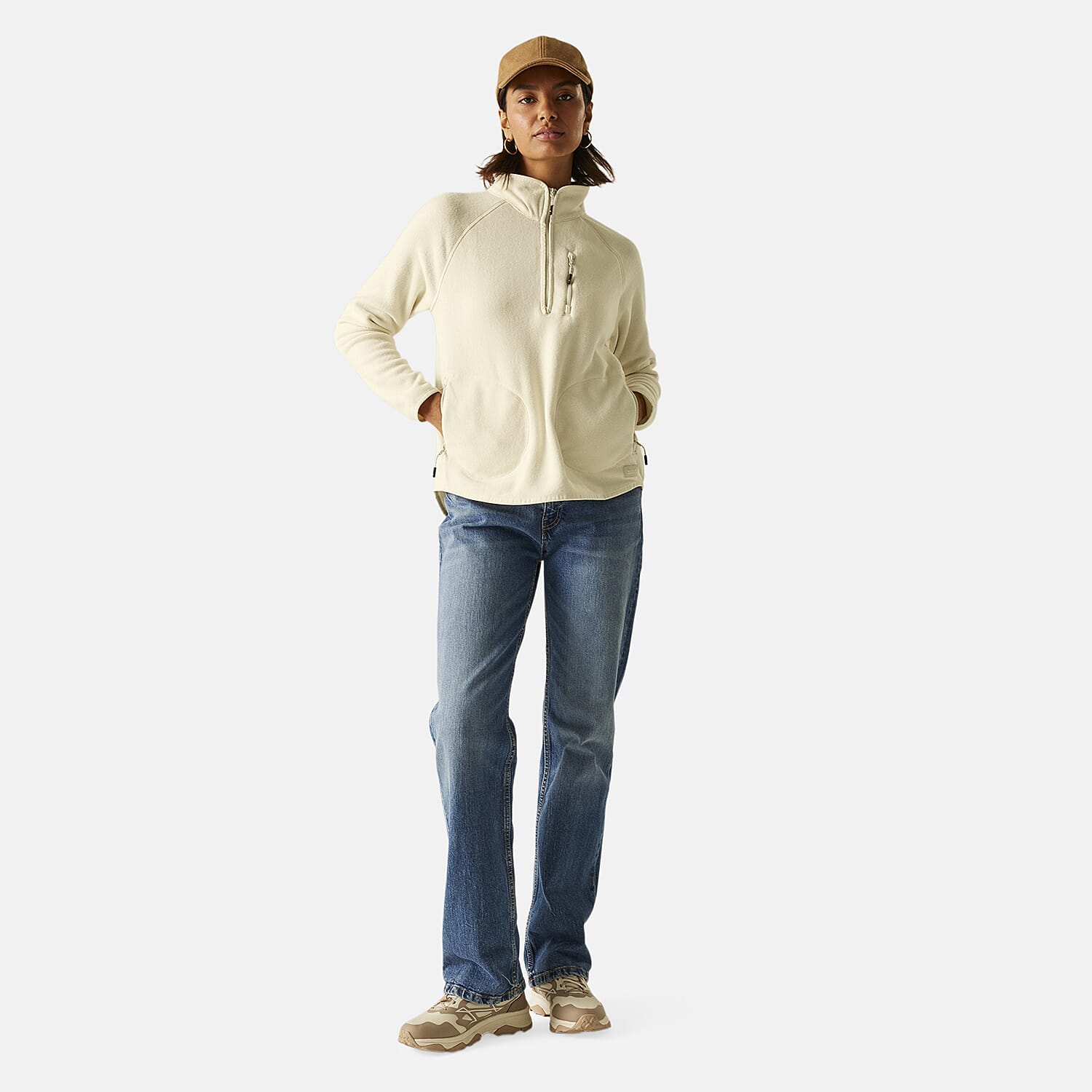 Regatta Womens Half Zip Fleece Sweatshirt With Pockets (Size 16) - Lightvanilla