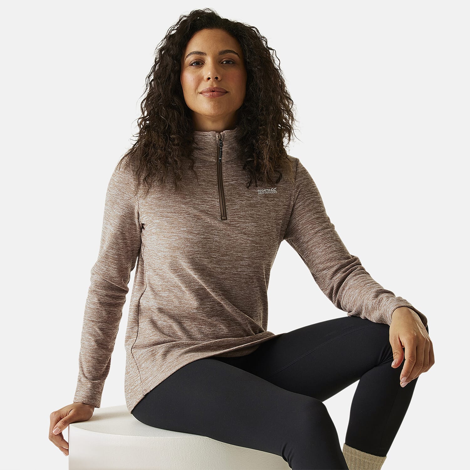 Regatta Womens Marl Half Zip Fleece Sweatshirt (Size 16) - Mocha