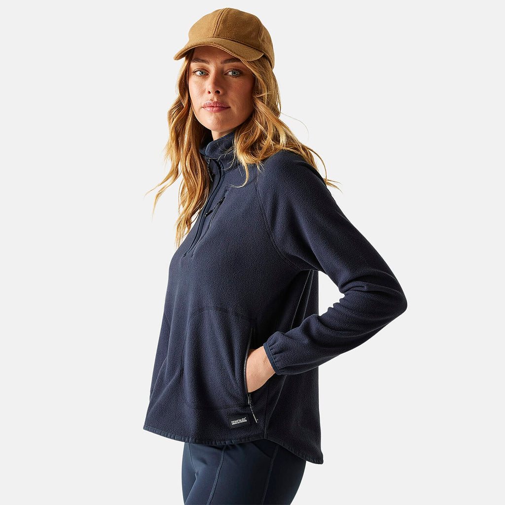 Regatta Womens Half Zip Fleece Sweatshirt With Pockets (Size 16) - Navy