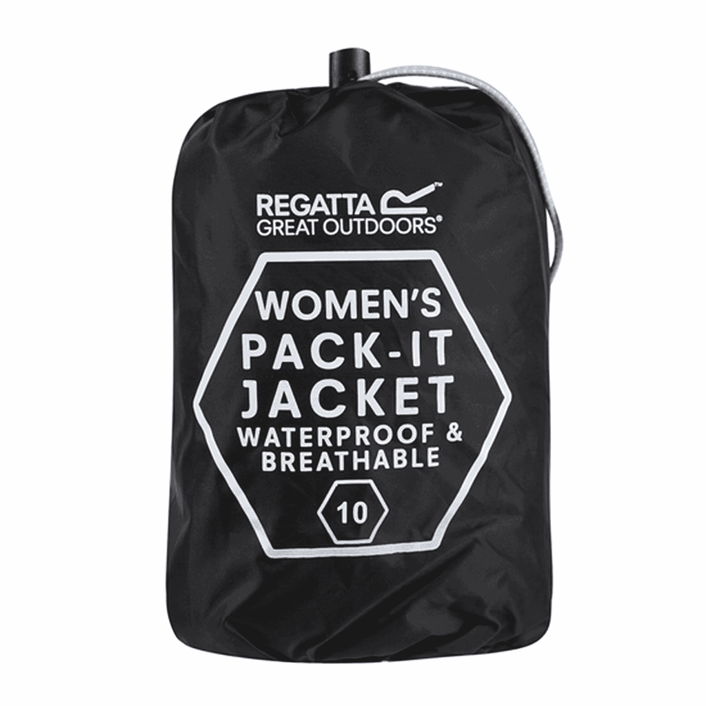 Regatta Womens Full Waterproof Jacket With Packet Pouch (Size 16) - Black