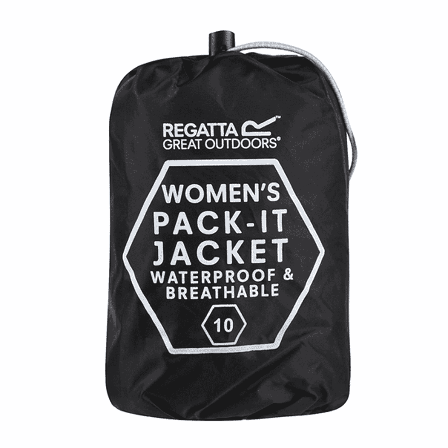 Regatta Womens Full Waterproof Jacket With Packet Pouch (Size 16) - Black