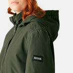 Regatta Womens Long-Length Waterproof Insulated Jacket With Adjustable Shockcord, Patch Pockets - Fleece Lined Hood (Size 16) - Dark Khaki