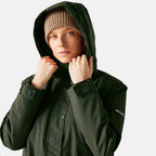 Regatta Womens Long-Length Waterproof Insulated Jacket With Adjustable Shockcord, Patch Pockets - Fleece Lined Hood (Size 20) - Dark Khaki