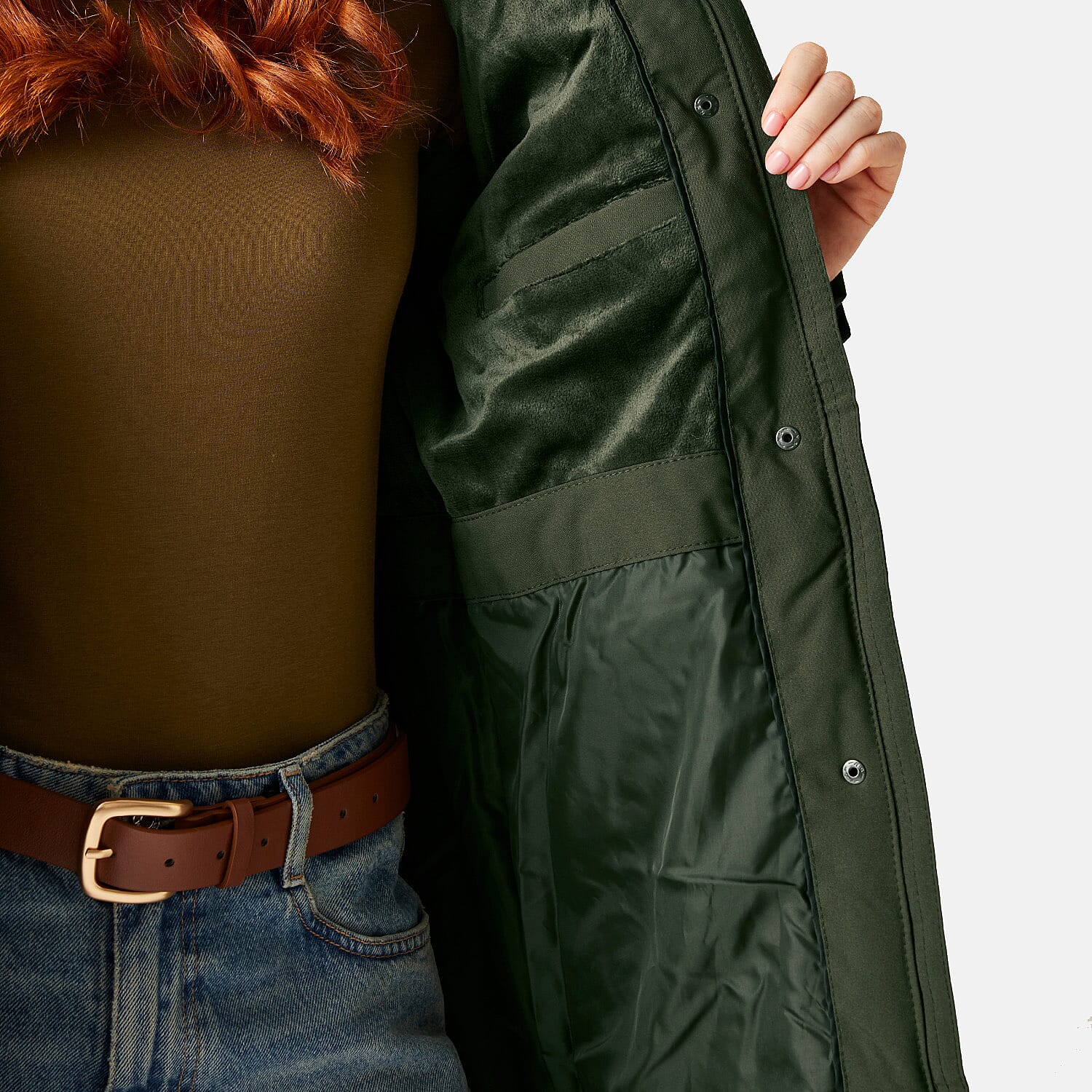 Regatta Womens Long-Length Waterproof Insulated Jacket With Adjustable Shockcord, Patch Pockets - Fleece Lined Hood (Size 20) - Dark Khaki