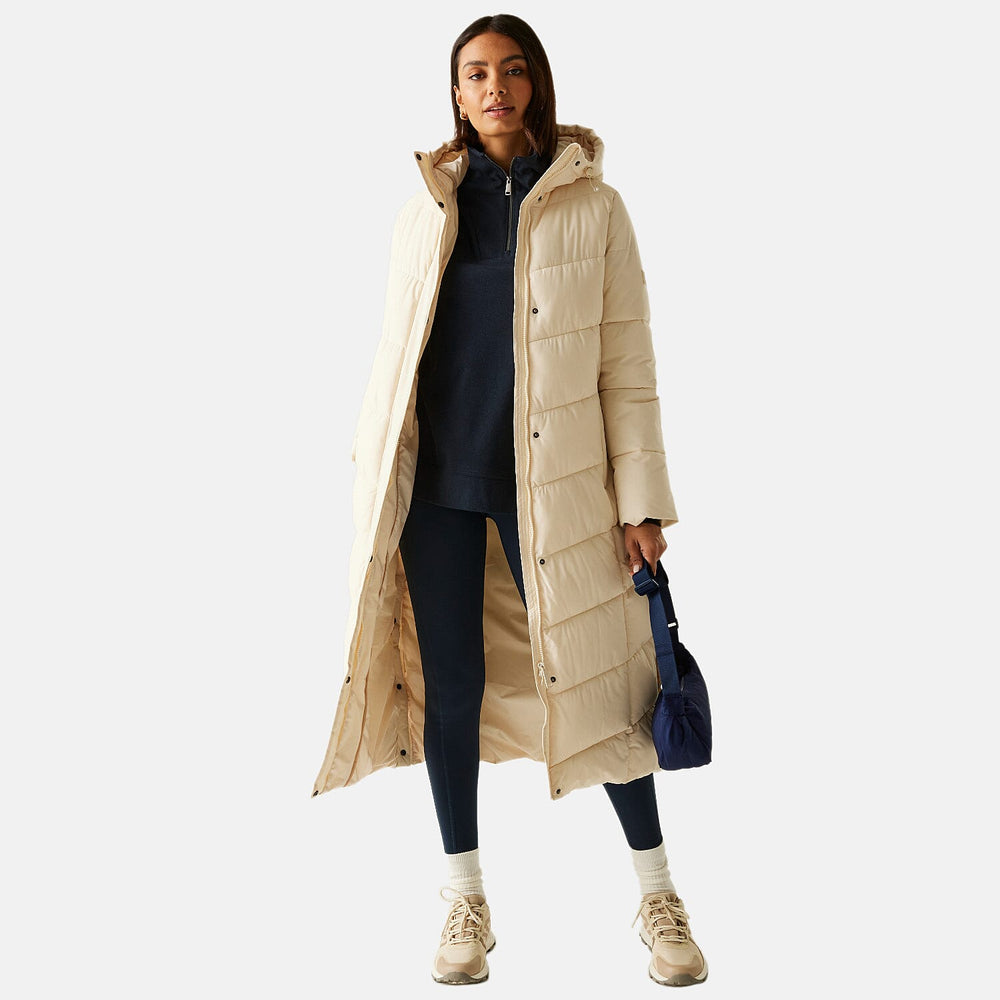 Regatta Womens Longline Quilted Insulated With Hood - Seam Snaps (Size 14) - Lightvanilla