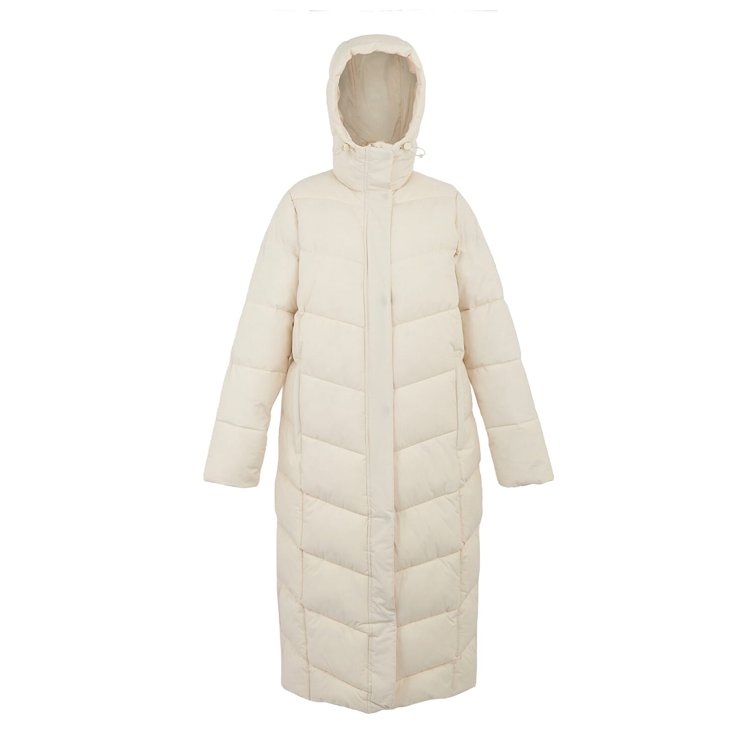 Regatta Womens Longline Quilted Insulated With Hood - Seam Snaps (Size 14) - Lightvanilla