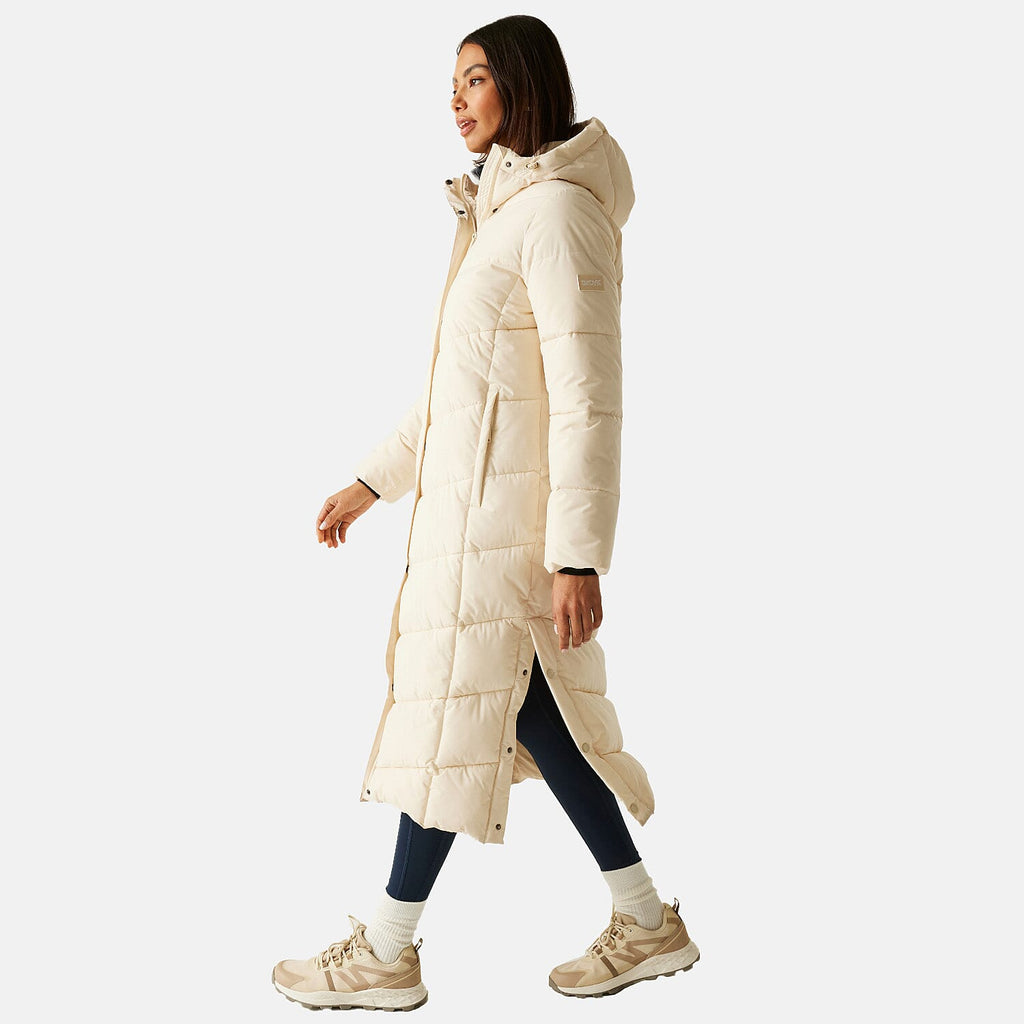 Regatta Womens Longline Quilted Insulated With Hood - Seam Snaps (Size 18) - Lightvanilla