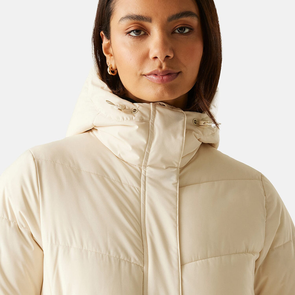 Regatta Womens Longline Quilted Insulated With Hood - Seam Snaps (Size 18) - Lightvanilla