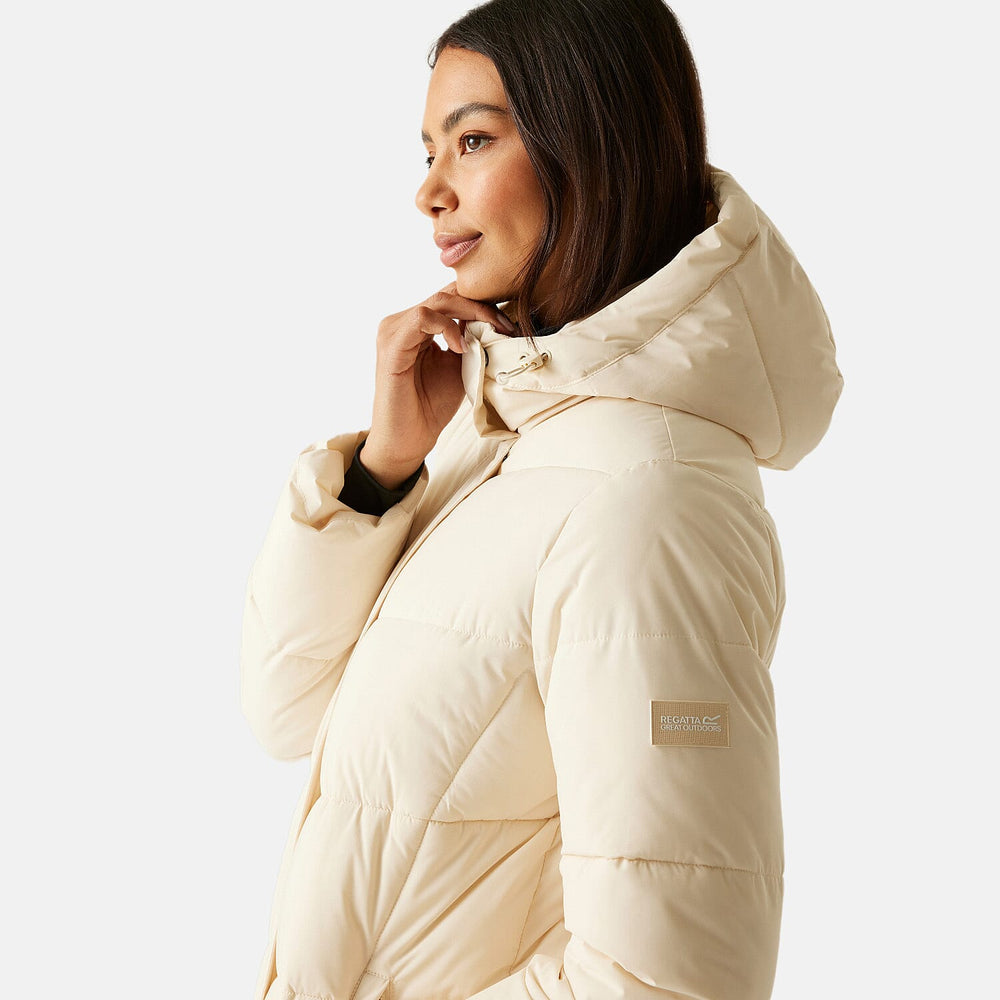 Regatta Womens Longline Quilted Insulated With Hood - Seam Snaps (Size 18) - Lightvanilla