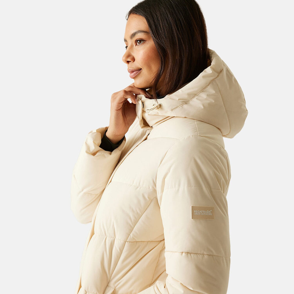 Regatta Womens Longline Quilted Insulated With Hood - Seam Snaps (Size 18) - Lightvanilla