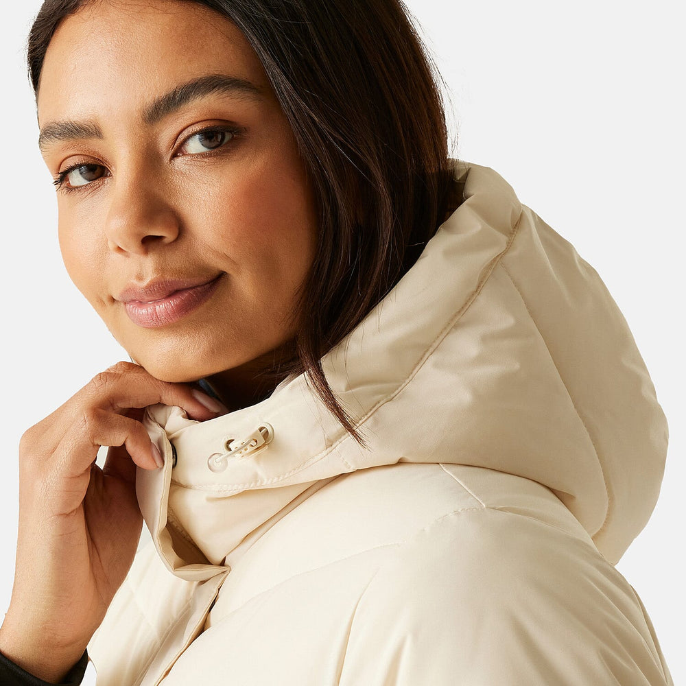 Regatta Womens Longline Quilted Insulated With Hood - Seam Snaps (Size 18) - Lightvanilla