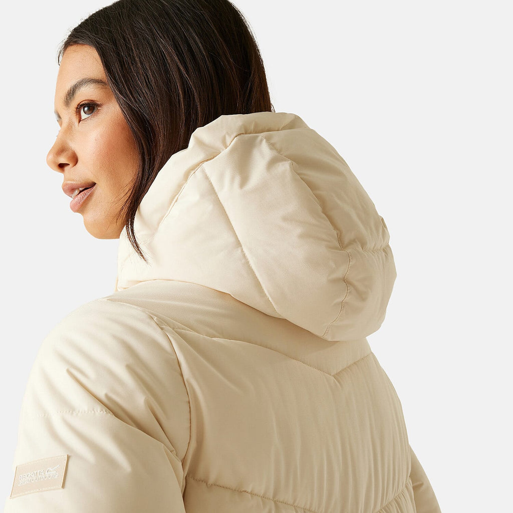 Regatta Womens Longline Quilted Insulated With Hood - Seam Snaps (Size 18) - Lightvanilla