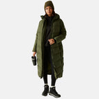 Regatta Womens Longline Quilted Insulated With Hood - Seam Snaps (Size 18) - Dark Khaki