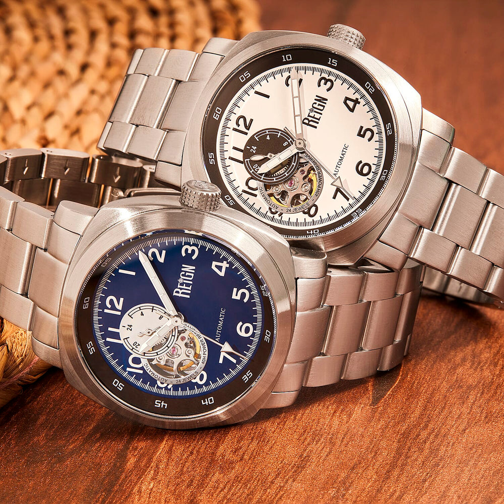 Reign Impaler Automatic Movt. 10ATM WR Blue Dial Mens Watch with Silver Colour Stainless Steel Strap