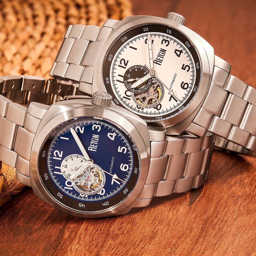 Reign Impaler Automatic Movt. 10ATM WR Blue Dial Mens Watch with Silver Colour Stainless Steel Strap