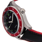 Reign Elijah Jewels Automatic Movement Sapphire-Coated Mineral Crystal Red Directional Rotating Bezel Dial With Date 10 ATM Water Resistance Watch With Red Rubber Inlaid Leather Band