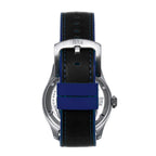 Reign Elijah Jewels Automatic Movement Sapphire-Coated Mineral Crystal Black & Blue Directional Rotating Bezel Dial With Date 10 ATM Water Resistance Watch With Black Rubber Inlaid Leather Band
