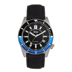 Reign Francis Jewels Seiko Automatic Movement Sapphire-Coated Mineral Crystal Blue Rotating Bezel Black Dial With Date 10 ATM Water Resistance Watch With Black Genuine Leather Strap