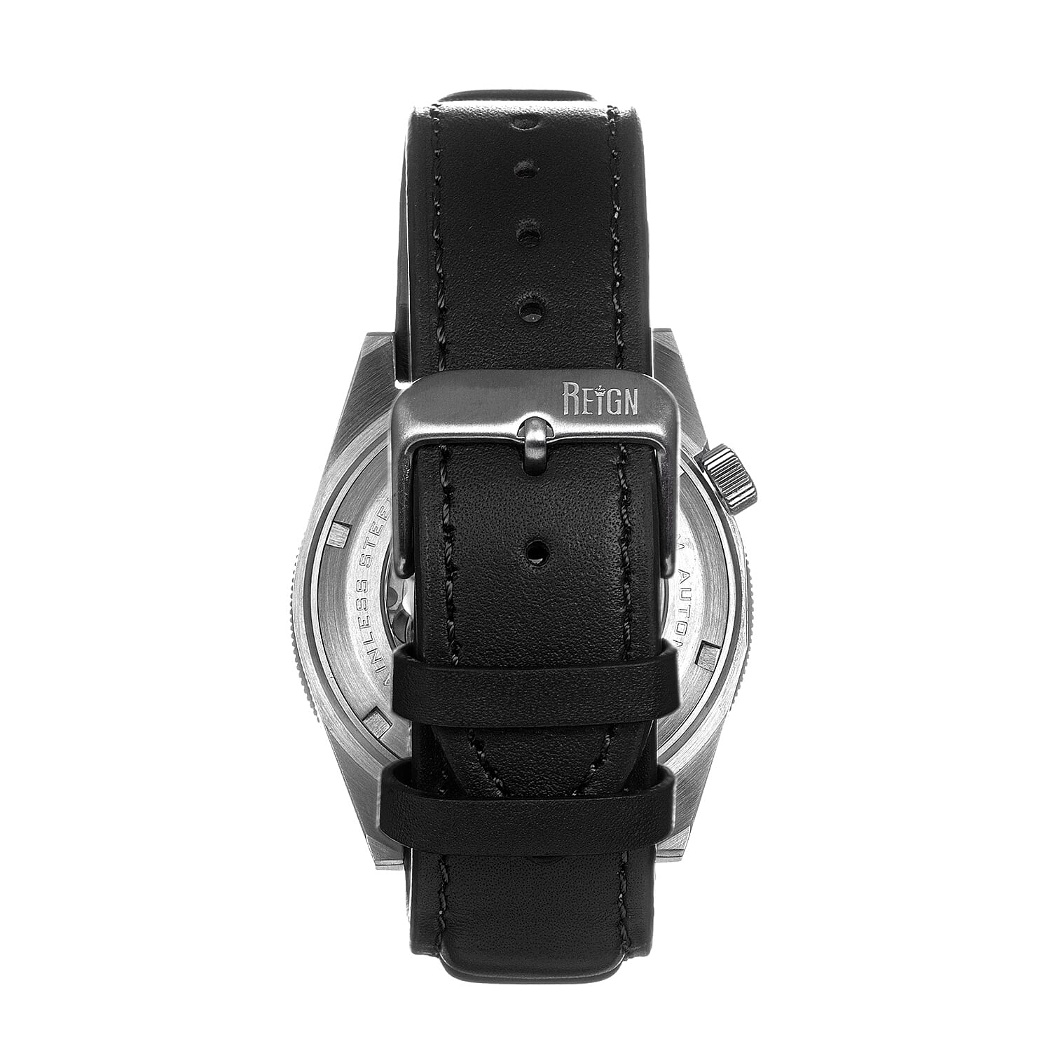 Reign Francis Jewels Seiko Automatic Movement Sapphire-Coated Mineral Crystal Blue Rotating Bezel Black Dial With Date 10 ATM Water Resistance Watch With Black Genuine Leather Strap