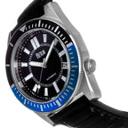 Reign Francis Jewels Seiko Automatic Movement Sapphire-Coated Mineral Crystal Blue Rotating Bezel Black Dial With Date 10 ATM Water Resistance Watch With Black Genuine Leather Strap