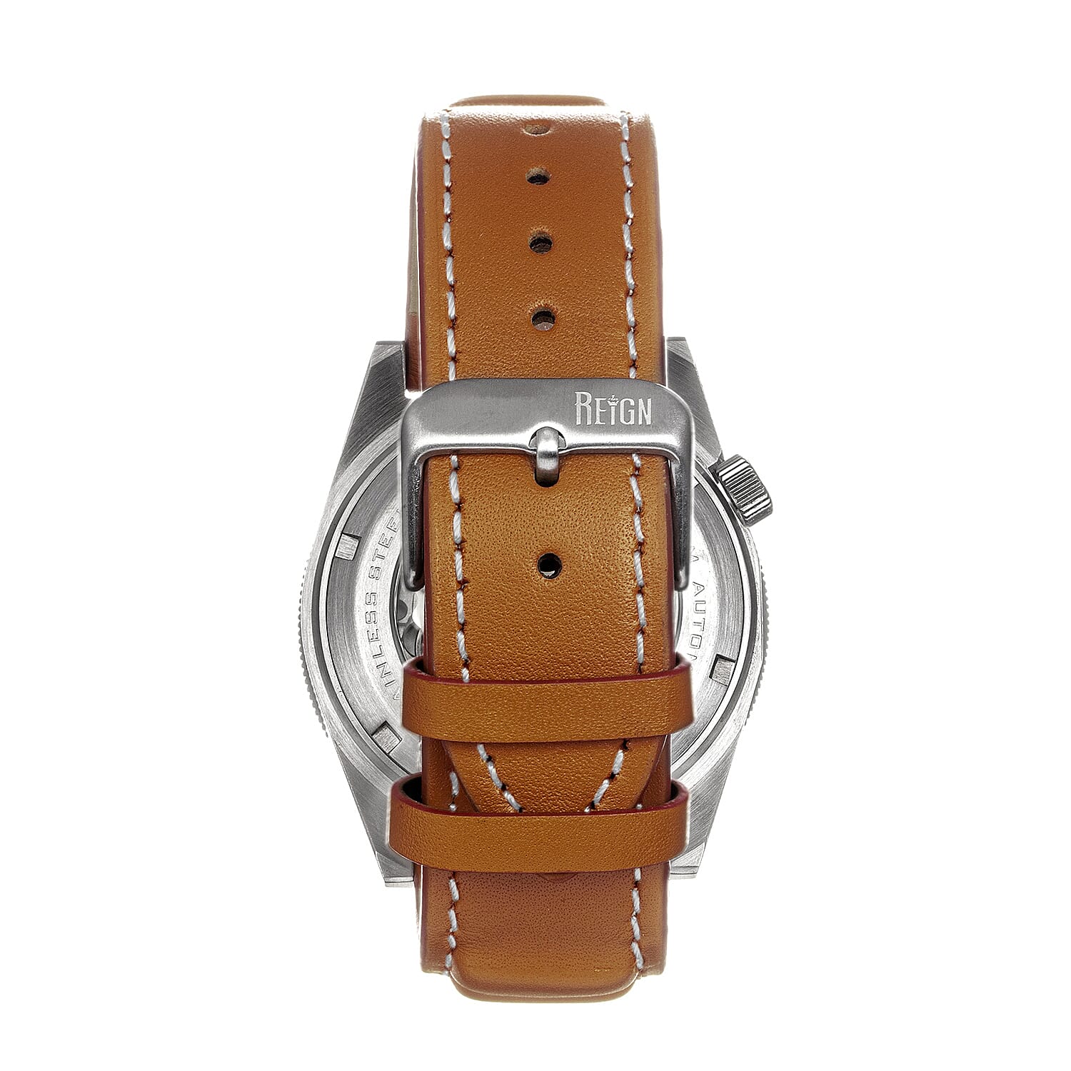 Reign Francis Jewels Seiko Automatic Movement Sapphire-Coated Mineral Crystal Blue Rotating Bezel Blue Dial With Date 10 ATM Water Resistance Watch With Brown Genuine Leather Strap