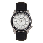 Reign Francis Jewels Seiko Automatic Movement Sapphire-Coated Mineral Crystal Black Rotating Bezel Silver Dial With Date 10 ATM Water Resistance Watch Black Genuine Leather Strap