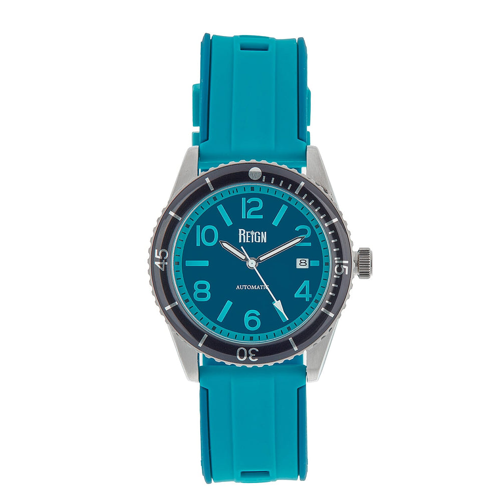Reign Gage Jewels Miyota Automatic Movement Sapphire-Coated Mineral Crystal Directional Rotating Bezel Blue Dial With Date 10 ATM Water Resistance Watch With Blue Rubber Strap