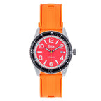 Reign Gage Jewels Miyota Automatic Movement Sapphire-Coated Mineral Crystal Directional Rotating Bezel Red Dial With Date 10 ATM Water Resistance Watch With Orange Rubber Strap