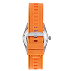 Reign Gage Jewels Miyota Automatic Movement Sapphire-Coated Mineral Crystal Directional Rotating Bezel Red Dial With Date 10 ATM Water Resistance Watch With Orange Rubber Strap